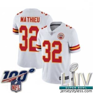 Gorgeous 2020 Super Bowl LIV Kansas City Chiefs #32 Tyrann Mathieu White Vapor Untouchable Limited Player Football Jersey