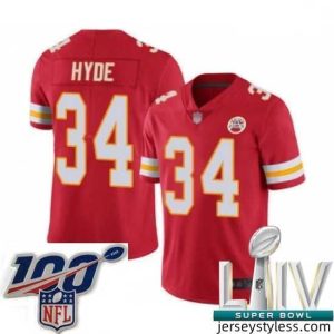 Amazing 2020 Super Bowl LIV Kansas City Chiefs #34 Carlos Hyde Red Team Color Vapor Untouchable Limited Player Football Jersey