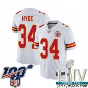 Gorgeous 2020 Super Bowl LIV Kansas City Chiefs #34 Carlos Hyde White Vapor Untouchable Limited Player Football Jersey