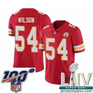Impressive 2020 Super Bowl LIV Kansas City Chiefs #54 Damien Wilson Red Team Color Vapor Untouchable Limited Player Football Jersey
