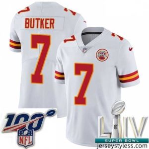 Stunning 2020 Super Bowl LIV Nike Kansas City Chiefs #7 Harrison Butker White Vapor Untouchable Limited Player NFL Jersey