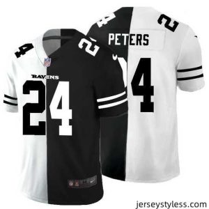 Gorgeous Baltimore Ravens 24 Marcus Peters Black V White Peace Split Nike Vapor Untouchable Limited NFL Jersey