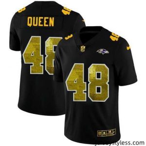 Fantastic Baltimore Ravens 48 Patrick Queen Black Nike Golden Sequin Vapor Limited NFL Jersey