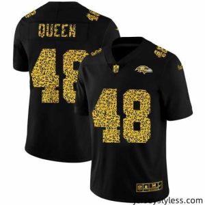 Stunning Baltimore Ravens 48 Patrick Queen Nike Leopard Print Fashion Vapor Limited NFL Jersey Black