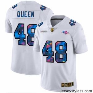 Fantastic Baltimore Ravens 48 Patrick Queen White Nike Multi Color 2020 NFL Crucial Catch Limited NFL Jersey