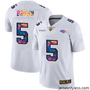 Stunning Baltimore Ravens 5 Marquise Brown White Nike Multi Color 2020 NFL Crucial Catch Limited NFL Jersey