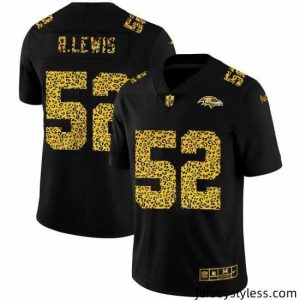 Impressive Baltimore Ravens 52 Ray Lewis Nike Leopard Print Fashion Vapor Limited NFL Jersey Black
