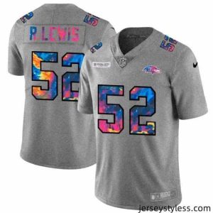 Amazing Baltimore Ravens 52 Ray Lewis Nike Multi Color 2020 NFL Crucial Catch NFL Jersey Greyheather
