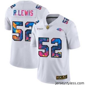 Unique Baltimore Ravens 52 Ray Lewis White Nike Multi Color 2020 NFL Crucial Catch Limited NFL Jersey