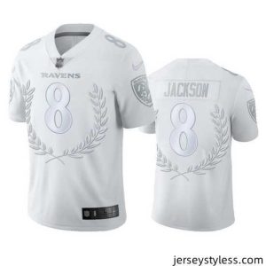 Stunning Baltimore Ravens 8 Lamar Jackson 27 Nike Platinum NFL MVP Limited Edition Jersey