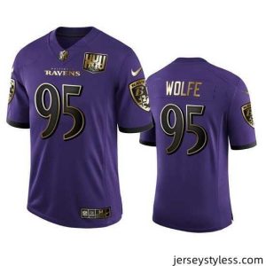 Impressive Baltimore Ravens 95 Derek Wolfe Nike Purple Team 25th Season Golden Limited NFL Jersey