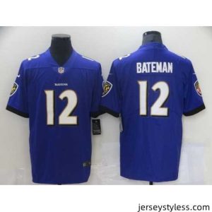 Premium Baltimore Ravens 12 Rashod Bateman 2021 Vapor Untouchable Purple Stitched Jersey
