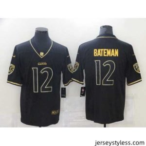 Unique Baltimore Ravens 12 Rashod Bateman Black Golden Edition Jersey