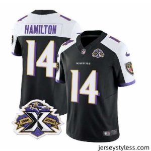 Stylish Baltimore Ravens 14 Kyle Hamilton Black White 2023 F.U.S.E With Patch Throwback Vapor Limited Jersey