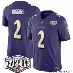 Gorgeous Baltimore Ravens 2 Nate Wiggins Purple F.U.S.E 2024 AFC North Division Champions Vapor Limited Football Jersey