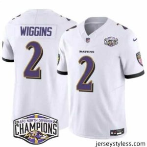 Amazing Baltimore Ravens 2 Nate Wiggins White F.U.S.E 2024 AFC North Division Champions Vapor Limited Football Jersey
