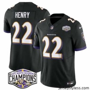 Unique Baltimore Ravens 22 Derrick Henry Black F.U.S.E 2024 AFC North Division Champions Vapor Limited Football Jersey