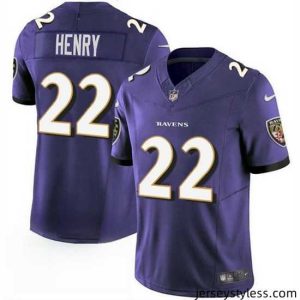 Gorgeous Baltimore Ravens 22 Derrick Henry Purple 2023 F.U.S.E  Vapor Limited Football Stitched Jersey