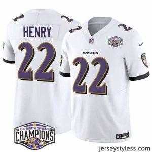 Amazing Baltimore Ravens 22 Derrick Henry White F.U.S.E 2024 AFC North Division Champions Vapor Limited Football Jersey