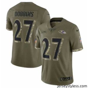 Premium Baltimore Ravens 27 J K  Dobbins Olive 2022 Salute To Service Limited Stitched Jersey