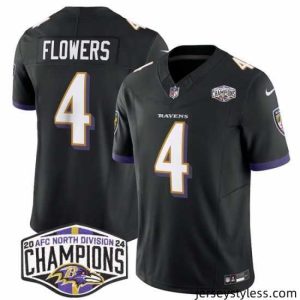 Stunning Baltimore Ravens 4 Zay Flowers Black F.U.S.E 2024 AFC North Division Champions Vapor Limited Football Jersey