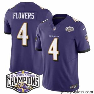 Premium Baltimore Ravens 4 Zay Flowers Purple F.U.S.E 2024 AFC North Division Champions Vapor Limited Football Jersey