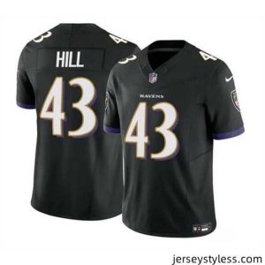 Stylish Baltimore Ravens 43 Justice Hill Black 2023 F.U.S.E  Vapor Limited Football Jersey