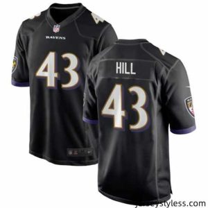 Stylish Baltimore Ravens 43 Justice Hill Black Game Football Jersey