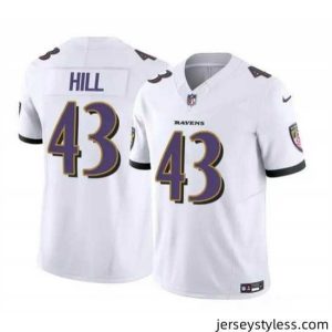 Amazing Baltimore Ravens 43 Justice Hill White 2023 F.U.S.E  Vapor Limited Football Jersey