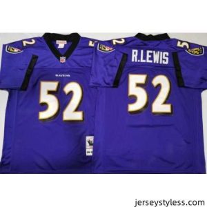 Premium Baltimore Ravens 52 Ray Lewis Purple M&N Throwback Jersey