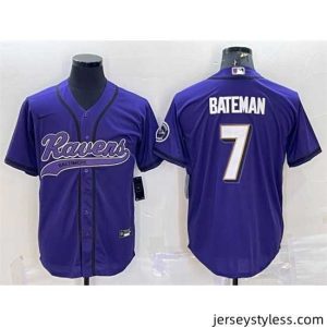 Gorgeous Baltimore Ravens 7 Rashod Bateman Purple With Patch Cool Base Stitched Baseball Jersey