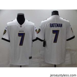 Unique Baltimore Ravens 7 Rashod Bateman White Vapor Untouchable Limited Stitched jersey