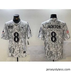 Impressive Baltimore Ravens 8 Lamar Jackson 2024 F.U.S.E Arctic Camo Salute To Service Limited Stitched Football Jersey