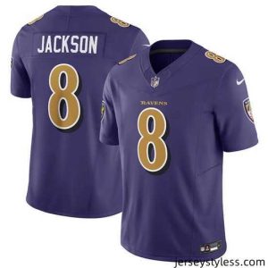 Stunning Baltimore Ravens 8 Lamar Jackson Purple 2023 F.U.S.E Coloe Rush Jersey