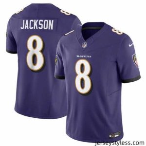 Stunning Baltimore Ravens 8 Lamar Jackson Purple 2023 F.U.S.E Vapor Jersey