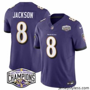 Gorgeous Baltimore Ravens 8 Lamar Jackson Purple F.U.S.E 2024 AFC North Division Champions Vapor Limited Football Jersey