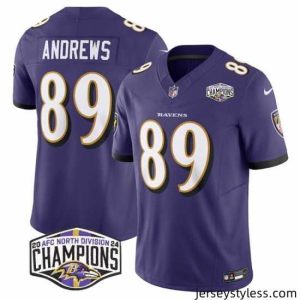 Stylish Baltimore Ravens 89 Mark Andrews Purple F.U.S.E 2024 AFC North Division Champions Vapor Limited Football Jersey