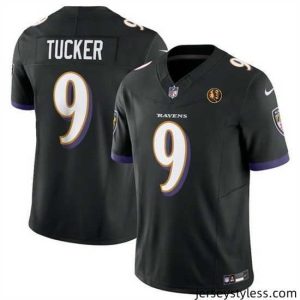 Stylish Baltimore Ravens 9 Justin Tucker Black 2023 F.U.S.E  With John Madden Patch Vapor Limited Stitched Football Jersey