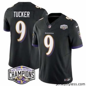 Amazing Baltimore Ravens 9 Justin Tucker Black F.U.S.E 2024 AFC North Division Champions Vapor Limited Football Jersey