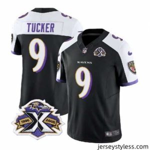 Stunning Baltimore Ravens 9 Justin Tucker Black White 2023 F.U.S.E With Patch Throwback Vapor Limited Jersey
