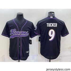 Amazing Baltimore Ravens 9 Justin Tucker Black With Patch Cool Base Stitched Baseball Jersey