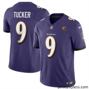 Amazing Baltimore Ravens 9 Justin Tucker Purple 2023 F.U.S.E  With John Madden Patch Vapor Limited Stitched Football Jersey
