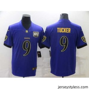 Stylish Baltimore Ravens 9 Justin Tucker Purple 25th Season Golden Stitched NFL Nike Limited Jersey