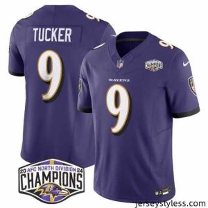 Fantastic Baltimore Ravens 9 Justin Tucker Purple F.U.S.E 2024 AFC North Division Champions Vapor Limited Football Jersey