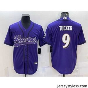 Stunning Baltimore Ravens 9 Justin Tucker Purple With Patch Cool Base Stitched Baseball Jersey