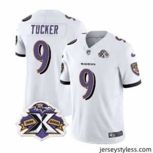 Fantastic Baltimore Ravens 9 Justin Tucker White 2023 F.U.S.E With Patch Throwback Vapor Limited Jersey