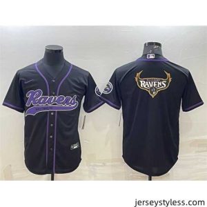 Gorgeous Baltimore Ravens Black Team Big Logo With Patch Cool Base Stitched Baseball Jersey