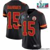 Stunning Kansas City Chiefs 15 Patrick Mahomes Black Super Bowl LVII Patch Vapor Untouchable Limited Stitched Jersey
