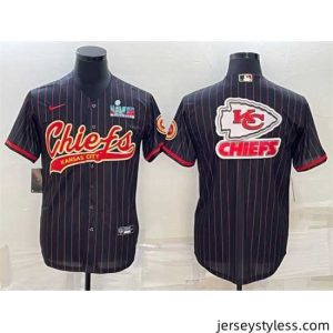 Fantastic Kansas City Chiefs Black Team Big Logo With Super Bowl LVII Patch Cool Base Stitched Baseball Jersey