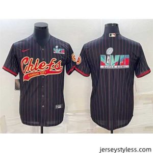 Stylish Kansas City Chiefs Black With Super Bowl LVII Big Logo Cool Base Stitched Baseball Jersey